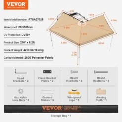 Vehicle Awning 270-Degree 8.2 Ft. Height Retractable Car Side Awning PU 3000 Mm UV 50+ Car Awning Waterproof Storage Bag -Patio Furniture Shop beige vevor shade cloths qccpsss20x7528oc7v0 76 1000