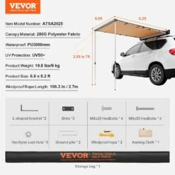 Car Side Awning Large 6.6 Ft. X 8.2 Ft. Shade Coverage Vehicle Awning PU 3000 Mm UV 50 Plus Retractable Car Awning 16 Car Side Awning Large 6.6 Ft. X 8.2 Ft. Shade Coverage Vehicle Awning PU 3000 Mm UV 50 Plus Retractable Car Awning -Patio Furniture Shop beige vevor shade cloths qccpsss66x82v395cv0 76 1000
