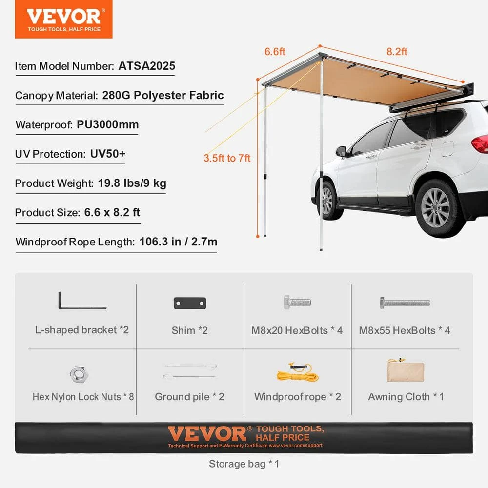 Car Side Awning Large 6.6 Ft. X 8.2 Ft. Shade Coverage Vehicle Awning PU 3000 Mm UV 50 Plus Retractable Car Awning 9 Car Side Awning Large 6.6 Ft. X 8.2 Ft. Shade Coverage Vehicle Awning PU 3000 Mm UV 50 Plus Retractable Car Awning - Image 7