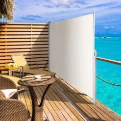 118 In. W X 63 In. H Retractable Side Awning Patio Screen Privacy Screen For Outdoor, Beige -Patio Furniture Shop beige vevor shade cloths zypf160x300cmm001v0 31 1000