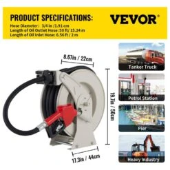 Fuel Hose Reel 3/4 In. X 50 Ft. Extra Long Retractable Diesel Hose Reel With Automatic Refueling Gun For Ship, Vehicle -Patio Furniture Shop black hose reels cyr50ft34inchd7nev0 76 1000