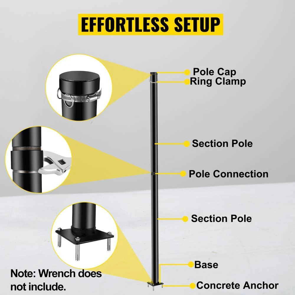 Shade Sail Pole 85 In. Height 3 In. Diameter Steel Structure Powder Coated Extendable Sun Shade Post For Garden, Black 5 Shade Sail Pole 85 In. Height 3 In. Diameter Steel Structure Powder Coated Extendable Sun Shade Post For Garden, Black - Image 3