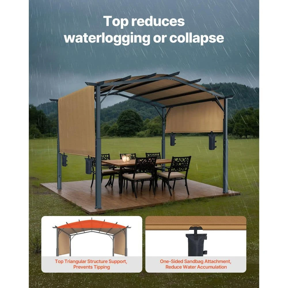 12 Ft. X 10 Ft. Outdoor Pergola, Arched Top Metal Pergola, Retractable Pergola With Sun Shade Canopy 6 12 Ft. X 10 Ft. Outdoor Pergola, Arched Top Metal Pergola, Retractable Pergola With Sun Shade Canopy - Image 4