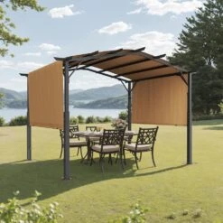 12 Ft. X 10 Ft. Outdoor Pergola, Arched Top Metal Pergola, Retractable Pergola With Sun Shade Canopy 17 12 Ft. X 10 Ft. Outdoor Pergola, Arched Top Metal Pergola, Retractable Pergola With Sun Shade Canopy -Patio Furniture Shop black vevor canopy tents gxlpl12ftw10x63lkv0 31 1000
