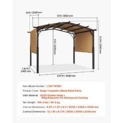 12 Ft. X 10 Ft. Outdoor Pergola, Arched Top Metal Pergola, Retractable Pergola With Sun Shade Canopy 16 12 Ft. X 10 Ft. Outdoor Pergola, Arched Top Metal Pergola, Retractable Pergola With Sun Shade Canopy -Patio Furniture Shop black vevor canopy tents gxlpl12ftw10x63lkv0 76 1000