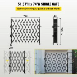 Single Folding Security Gate 51.57 In. H X 74 In. W Steel Accordion Fold Door Gate With Padlock Garden Fence -Patio Furniture Shop black vevor garden fencing ssfdmdm1 8x1 22m1v0 e1 1000
