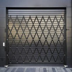 Single Fold Security Gate 7 Ft. H X 7 Ft. W Steel Accordion Security Gate With Padlock 360° Rolling Gate -Patio Furniture Shop black vevor garden fencing ssfdmdm2x2m000001v0 31 1000