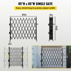 Single Fold Security Gate 7 Ft. H X 7 Ft. W Steel Accordion Security Gate With Padlock 360° Rolling Gate -Patio Furniture Shop black vevor garden fencing ssfdmdm2x2m000001v0 4f 1000
