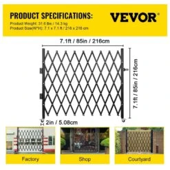 Single Fold Security Gate 7 Ft. H X 7 Ft. W Steel Accordion Security Gate With Padlock 360° Rolling Gate -Patio Furniture Shop black vevor garden fencing ssfdmdm2x2m000001v0 76 1000