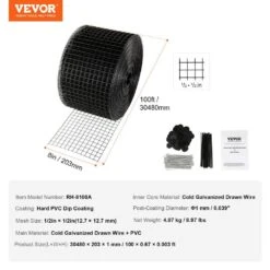 8 In. X 100 Ft X 0.04 In. Solar Panel Bird Guard Garden Fence Critter Guard Roll Kit With 70 Pcs Stainless Steel -Patio Furniture Shop black vevor garden fencing tyndcbbhwtz8t7qu5v0 76 1000