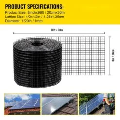 Solar Panel Bird Wire 8 In. X 98 Ft. Solar Panel Critter Guard Removable Garden Fence Guard Wire Roll Kit With Zip Ties -Patio Furniture Shop black vevor garden fencing tyndcbbhwycw8l9u3v0 76 1000