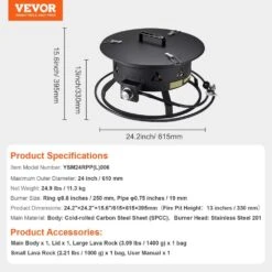 Propane Fire Pit, 24 In. Dia Outdoor Portable Gas Fire Pit, Adjustable Flame Height Camping Firepit, 58,000 BTU, Black -Patio Furniture Shop black vevor gas fire pits bxsrqhk24ycbl1s54v0 76 1000