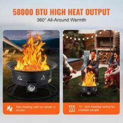 Propane Fire Pit, 24 In. Dia Outdoor Portable Gas Fire Pit, Adjustable Flame Height Camping Firepit, 58,000 BTU, Black -Patio Furniture Shop black vevor gas fire pits bxsrqhk24ycbl1s54v0 c3 1000