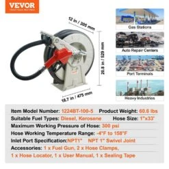 Fuel Hose Reel 1 In. X 33 Ft. Extra Long Retractable Diesel Hose Reel With Automatic Refueling Gun For Truck Ship -Patio Furniture Shop black vevor hose reels cyrg33ft1inchtinhv0 76 1000