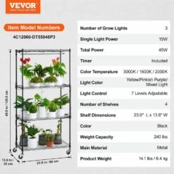 Plant Stand With Grow Light 4-Tier Plant Shelf With 45W Full Spectrum Grow Light 3 Mode Plant Light 2025 Upgrade -Patio Furniture Shop black vevor hydroponic systems gnzwj120cm603r8bdv1 76 1000