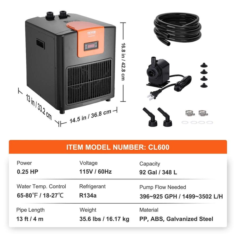 Aquarium Chiller 92 Gal. 348 L Hydroponic Water Chiller 1/4 HP Quiet Refrigeration Compressor 9 Aquarium Chiller 92 Gal. 348 L Hydroponic Water Chiller 1/4 HP Quiet Refrigeration Compressor - Image 7