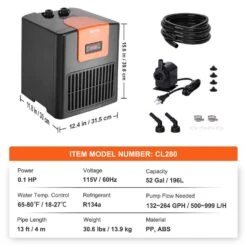 Aquarium Chiller 52 Gal. 196 L Hydroponic Water Chiller 1/10 HP Quiet Refrigeration Compressor -Patio Furniture Shop black vevor hydroponic systems hwqlqqjrq01hpzc9fv1 76 1000