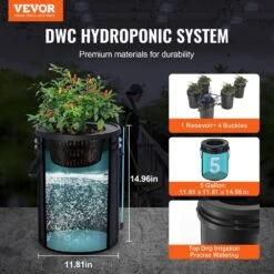 RDWC Hydroponics System Recirculating Deep Water Culture 4 Buckets 5 Gal., With Air Pump And Water Level Device -Patio Furniture Shop black vevor hydroponic systems ssspxt41t8ine1fibv1 c3 1000