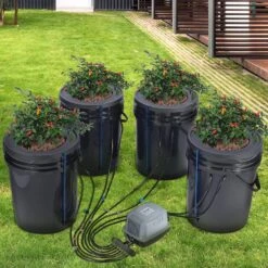 DWC Hydroponics Grow System Deep Water Culture With Top Drip 4 Buckets, With Air Pump, Air Stones And Water Level Device -Patio Furniture Shop black vevor hydroponic systems ssspxt4t8inkt37wzv1 31 1000
