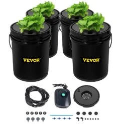 DWC Hydroponic System 5 Gal. Buckets Deep Water Culture Growing Bucket Hydroponics Grow Kit For Outdoor (4-Pack)