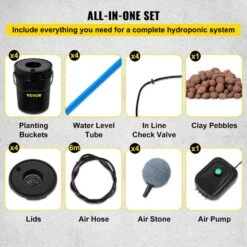 DWC Hydroponic System 5 Gal. Buckets Deep Water Culture Growing Bucket Hydroponics Grow Kit For Outdoor (4-Pack) -Patio Furniture Shop black vevor hydroponic systems ssspxtyx4110vw1xkv1 fa 1000