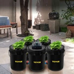 DWC Hydroponic System 5 Gal. 5 Buckets Deep Culture Growing Kit With Pump For Outdoor Leafy Vegetables In Black -Patio Furniture Shop black vevor hydroponic systems ssspxtyx5110vujgvv1 31 1000