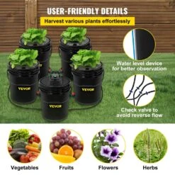DWC Hydroponic System 5 Gal. 5 Buckets Deep Culture Growing Kit With Pump For Outdoor Leafy Vegetables In Black -Patio Furniture Shop black vevor hydroponic systems ssspxtyx5110vujgvv1 44 1000