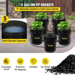 DWC Hydroponic System 5 Gal. 5 Buckets Deep Culture Growing Kit With Pump For Outdoor Leafy Vegetables In Black -Patio Furniture Shop black vevor hydroponic systems ssspxtyx5110vujgvv1 4f 1000