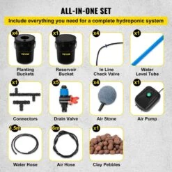 DWC Hydroponic System 5 Gal. 5 Buckets Deep Culture Growing Kit With Pump For Outdoor Leafy Vegetables In Black -Patio Furniture Shop black vevor hydroponic systems ssspxtyx5110vujgvv1 fa 1000