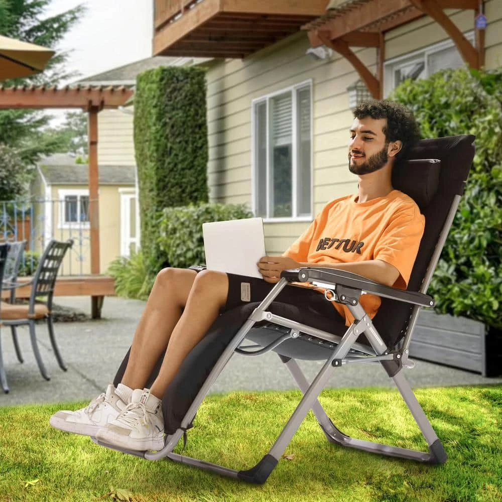 Zero Gravity Chair,26in. Recliner Lounge Chair For Indoor And Outdoor,Adjustable Anti Gravity Chair,Metal,500 Lbs.,Black 10 Zero Gravity Chair,26in. Recliner Lounge Chair For Indoor And Outdoor,Adjustable Anti Gravity Chair,Metal,500 Lbs.,Black - Image 8