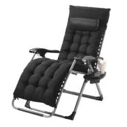Zero Gravity Chair,26in. Recliner Lounge Chair For Indoor And Outdoor,Adjustable Anti Gravity Chair,Metal,500 Lbs.,Black