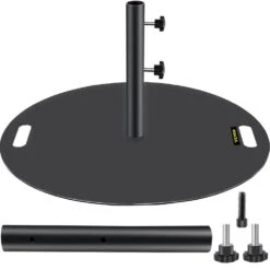 Umbrella Base 14 In. H Pipe 27 In. Round Umbrella's Holder Stand Heavy-Duty Cast Iron Patio Umbrella Base In Black
