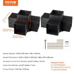 Pergola Bracket Kit 6 In. X 6 In. 2-Piece 4-Way Heavy-Duty Corner Bracket Woodworks DIY Post Base Kit Easy Installation 15 Pergola Bracket Kit 6 In. X 6 In. 2-Piece 4-Way Heavy-Duty Corner Bracket Woodworks DIY Post Base Kit Easy Installation -Patio Furniture Shop black vevor pergola accessories lpjjst2pcs6x19rdfv0 76 1000