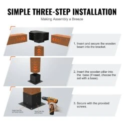 Pergola Bracket Kit 6 In. X 6 In. 2-Piece 4-Way Heavy-Duty Corner Bracket Woodworks DIY Post Base Kit Easy Installation 14 Pergola Bracket Kit 6 In. X 6 In. 2-Piece 4-Way Heavy-Duty Corner Bracket Woodworks DIY Post Base Kit Easy Installation -Patio Furniture Shop black vevor pergola accessories lpjjst2pcs6x19rdfv0 fa 1000