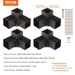 Pergola Bracket Kit 4 In. X 4 In. 4-Piece 3-Way Heavy-Duty Corner Bracket Woodworks DIY Post Base Kit Easy Installation 16 Pergola Bracket Kit 4 In. X 4 In. 4-Piece 3-Way Heavy-Duty Corner Bracket Woodworks DIY Post Base Kit Easy Installation -Patio Furniture Shop black vevor pergola accessories lpjjst4pcs4x7sp6av0 76 1000