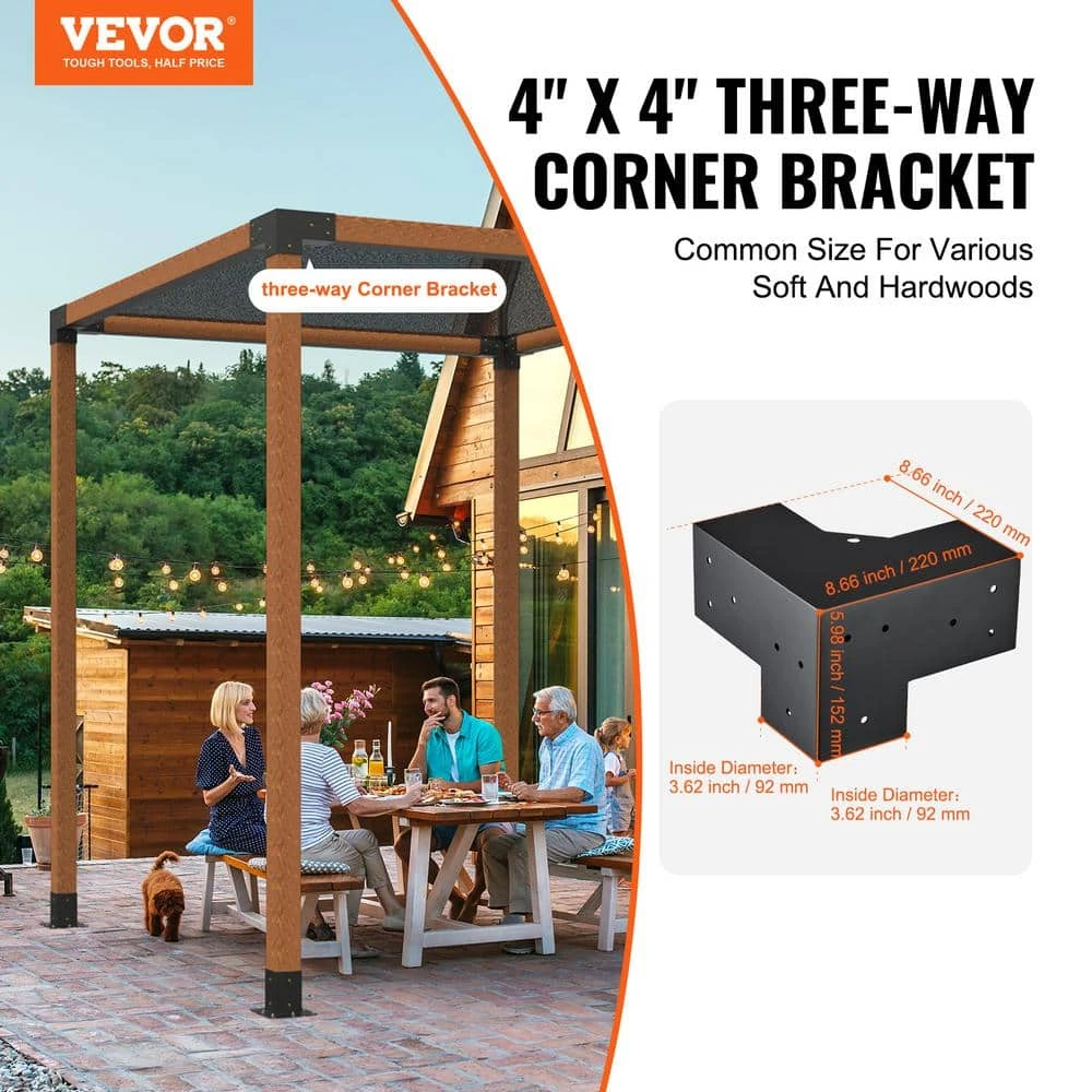 Pergola Bracket Kit 4 In. X 4 In. 4-Piece 3-Way Heavy-Duty Corner Bracket Woodworks DIY Post Base Kit Easy Installation 4 Pergola Bracket Kit 4 In. X 4 In. 4-Piece 3-Way Heavy-Duty Corner Bracket Woodworks DIY Post Base Kit Easy Installation - Image 2