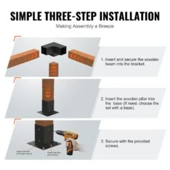 Pergola Bracket Kit 4 In. X 4 In. 4-Piece 3-Way Heavy-Duty Corner Bracket Woodworks DIY Post Base Kit Easy Installation 15 Pergola Bracket Kit 4 In. X 4 In. 4-Piece 3-Way Heavy-Duty Corner Bracket Woodworks DIY Post Base Kit Easy Installation -Patio Furniture Shop black vevor pergola accessories lpjjst4pcs4x7sp6av0 fa 1000