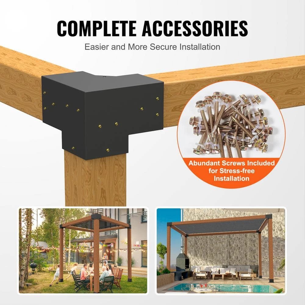 Pergola Bracket Kit 6 In. X 6 In. 4-Piece 3-Way Heavy-Duty Corner Bracket Woodworks DIY Post Base Kit Easy Installation 7 Pergola Bracket Kit 6 In. X 6 In. 4-Piece 3-Way Heavy-Duty Corner Bracket Woodworks DIY Post Base Kit Easy Installation - Image 5