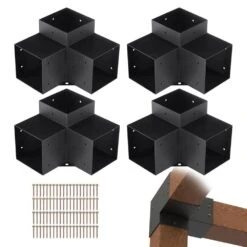 Pergola Bracket Kit 6 In. X 6 In. 4-Piece 3-Way Heavy-Duty Corner Bracket Woodworks DIY Post Base Kit Easy Installation