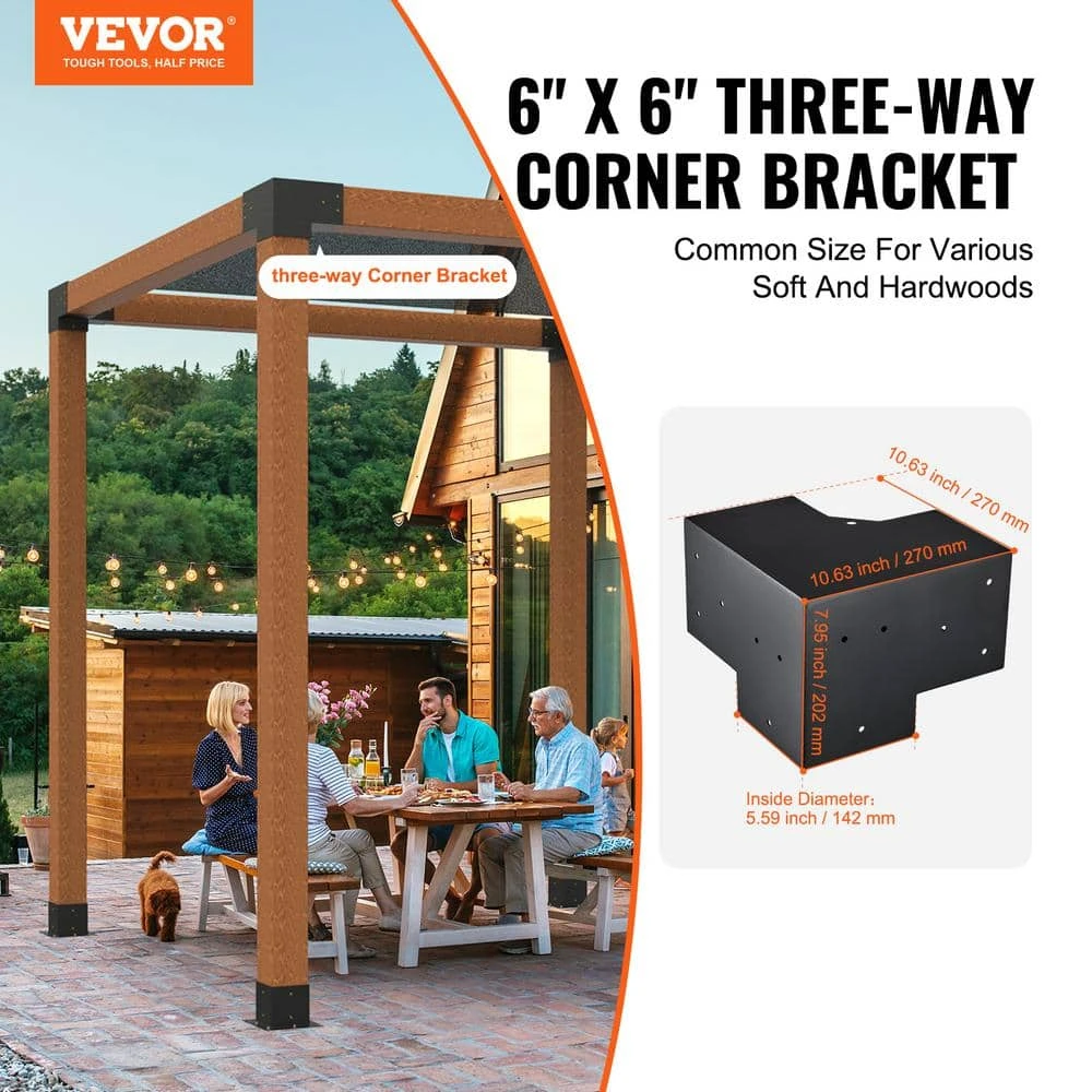 Pergola Bracket Kit 6 In. X 6 In. 4-Piece 3-Way Heavy-Duty Corner Bracket Woodworks DIY Post Base Kit Easy Installation 4 Pergola Bracket Kit 6 In. X 6 In. 4-Piece 3-Way Heavy-Duty Corner Bracket Woodworks DIY Post Base Kit Easy Installation - Image 2