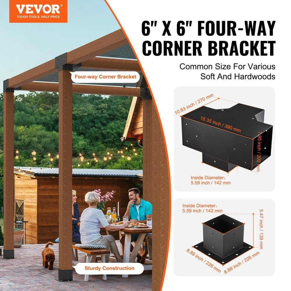 Pergola Bracket Kit 6 In. X 6 In. 4-Piece 4-Way Heavy-Duty Corner Bracket Woodworks DIY Post Base Kit Easy Installation 4 Pergola Bracket Kit 6 In. X 6 In. 4-Piece 4-Way Heavy-Duty Corner Bracket Woodworks DIY Post Base Kit Easy Installation - Image 2
