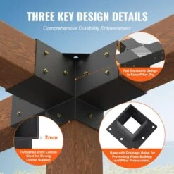 Pergola Bracket Kit 4 In. X 4 In. 4-Piece 4-Way Heavy-Duty Corner Bracket Woodworks DIY Post Base Kit Easy Installation 12 Pergola Bracket Kit 4 In. X 4 In. 4-Piece 4-Way Heavy-Duty Corner Bracket Woodworks DIY Post Base Kit Easy Installation -Patio Furniture Shop black vevor pergola accessories lpjjtzst4pcswtcwav0 4f 1000
