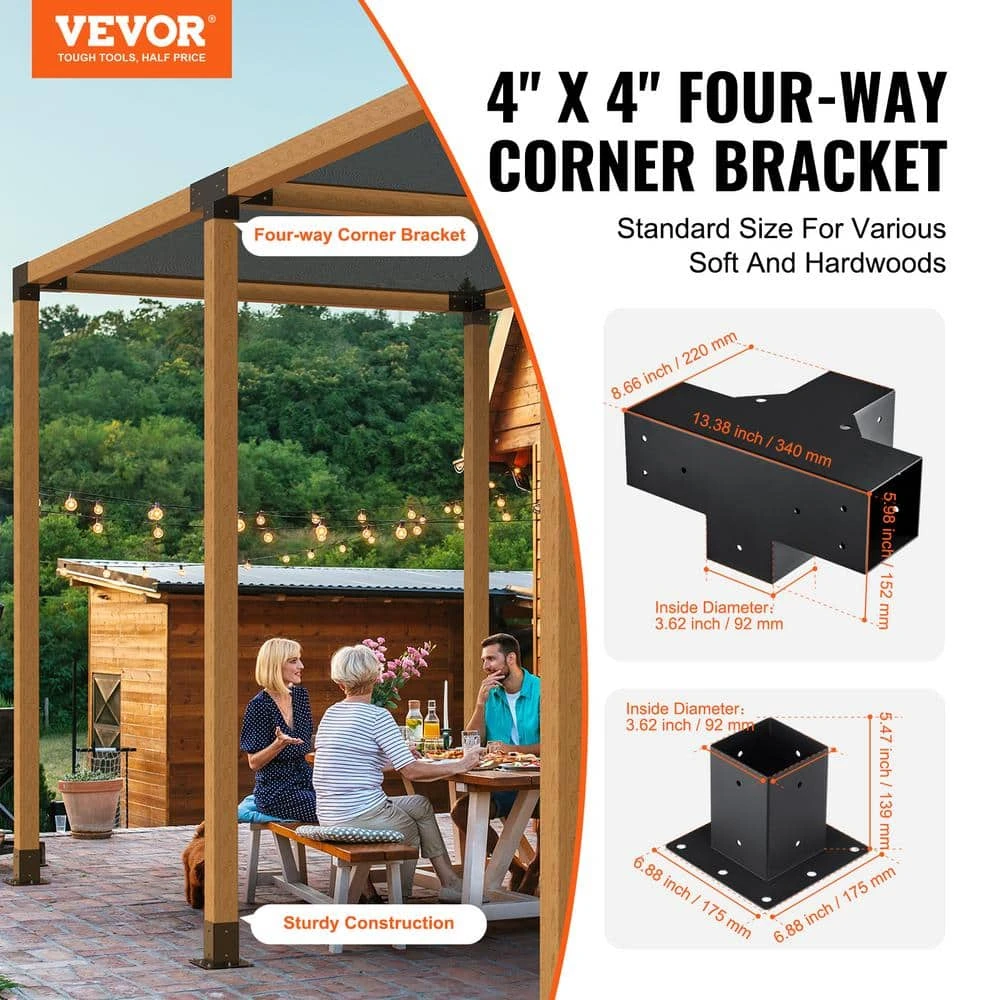 Pergola Bracket Kit 4 In. X 4 In. 4-Piece 4-Way Heavy-Duty Corner Bracket Woodworks DIY Post Base Kit Easy Installation 4 Pergola Bracket Kit 4 In. X 4 In. 4-Piece 4-Way Heavy-Duty Corner Bracket Woodworks DIY Post Base Kit Easy Installation - Image 2