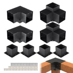 Pergola Bracket Kit 6 In. X 6 In. 8-Piece 3-Way Heavy-Duty Corner Bracket Woodworks DIY Post Base Kit Easy Installation