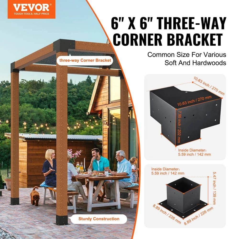 Pergola Bracket Kit 6 In. X 6 In. 8-Piece 3-Way Heavy-Duty Corner Bracket Woodworks DIY Post Base Kit Easy Installation 4 Pergola Bracket Kit 6 In. X 6 In. 8-Piece 3-Way Heavy-Duty Corner Bracket Woodworks DIY Post Base Kit Easy Installation - Image 2