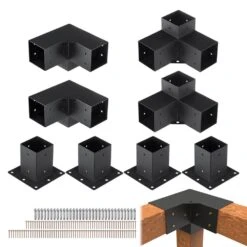 Pergola Bracket Kit 4 In. X 4 In. 8-Piece 3-Way Heavy-Duty Corner Bracket Woodworks DIY Post Base Kit Easy Installation