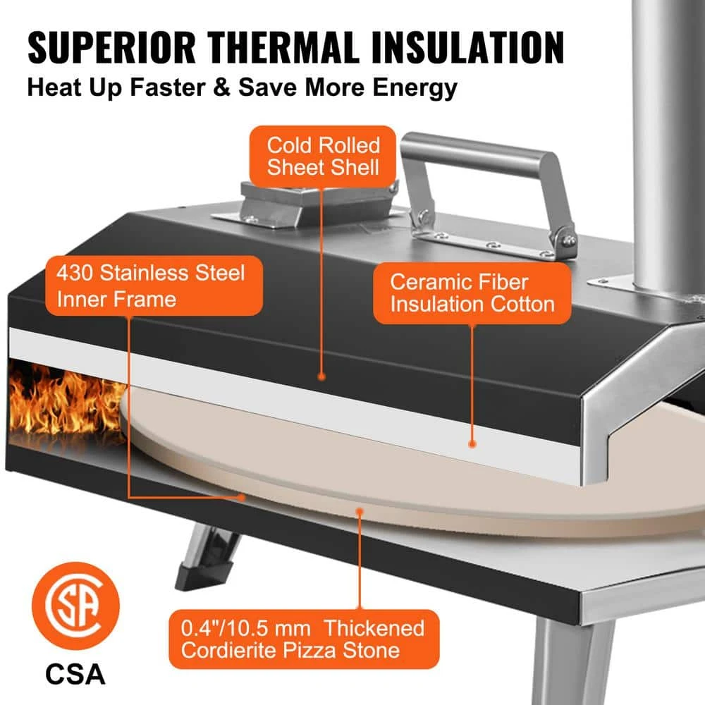 Multi-Fuel Pizza Oven 12 In. Propane And Wood Powered Outdoor Pizza Oven, Auto Rotatable Stone In Black,CSF Certified 7 Multi-Fuel Pizza Oven 12 In. Propane And Wood Powered Outdoor Pizza Oven, Auto Rotatable Stone In Black,CSF Certified - Image 5