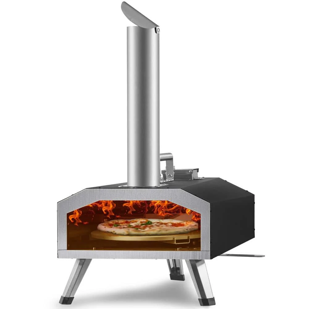 Multi-Fuel Pizza Oven 12 In. Propane And Wood Powered Outdoor Pizza Oven, Auto Rotatable Stone In Black,CSF Certified 3 Multi-Fuel Pizza Oven 12 In. Propane And Wood Powered Outdoor Pizza Oven, Auto Rotatable Stone In Black,CSF Certified
