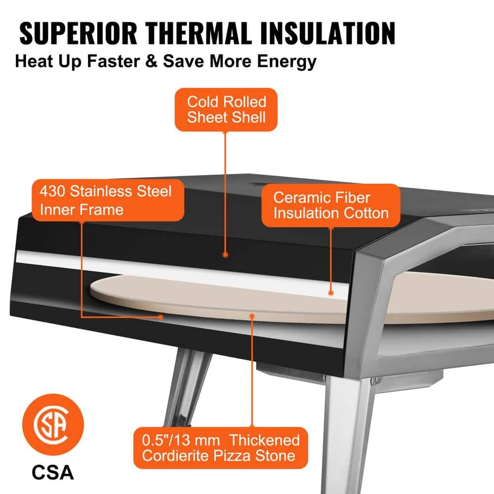 Portable Pizza Oven, Propane Powered 16 In. Outdoor Pizza Oven Pizza Grill With 360° Pizza Stone In Black, CSA Listed 6 Portable Pizza Oven, Propane Powered 16 In. Outdoor Pizza Oven Pizza Grill With 360° Pizza Stone In Black, CSA Listed - Image 4