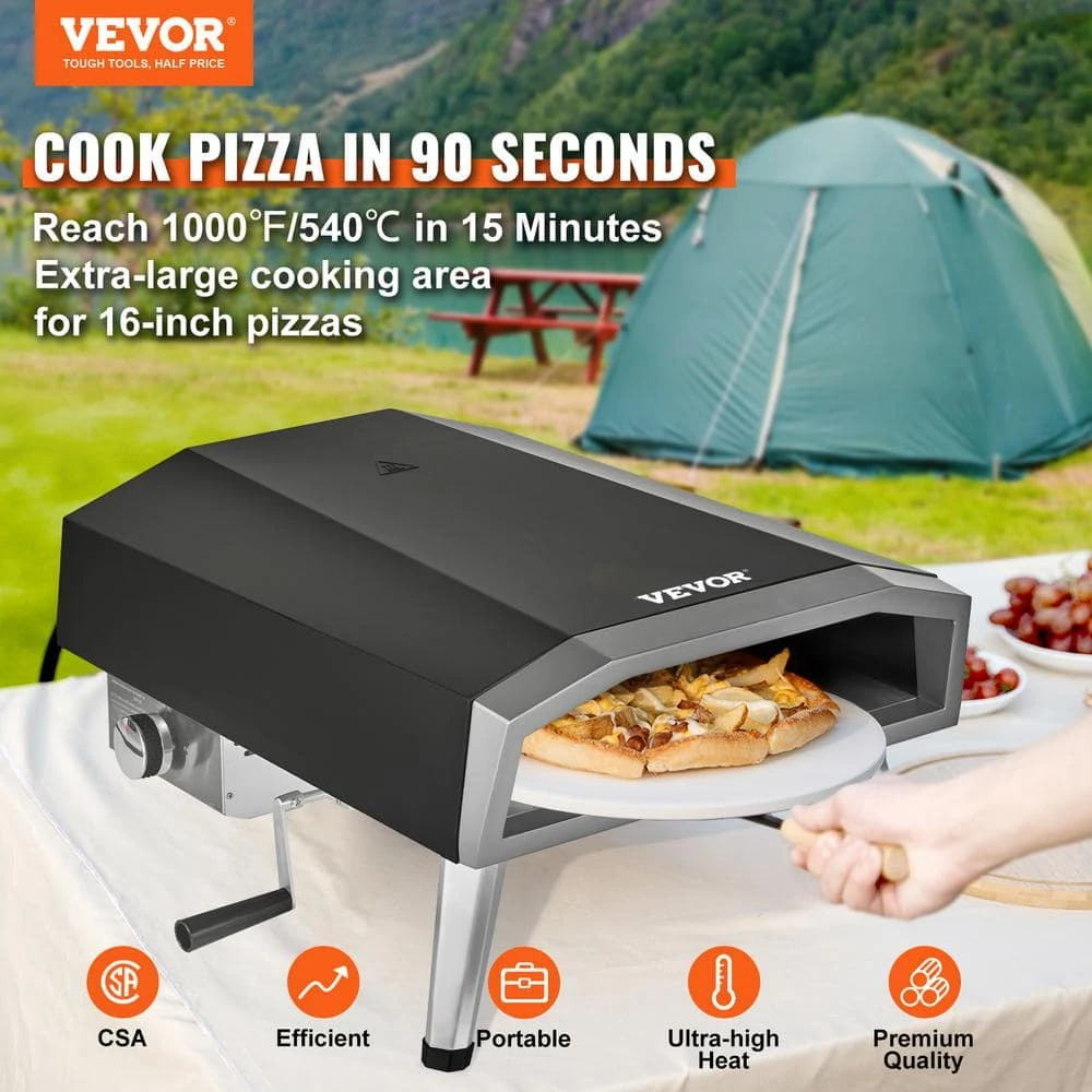 Portable Pizza Oven, Propane Powered 16 In. Outdoor Pizza Oven Pizza Grill With 360° Pizza Stone In Black, CSA Listed 4 Portable Pizza Oven, Propane Powered 16 In. Outdoor Pizza Oven Pizza Grill With 360° Pizza Stone In Black, CSA Listed - Image 2
